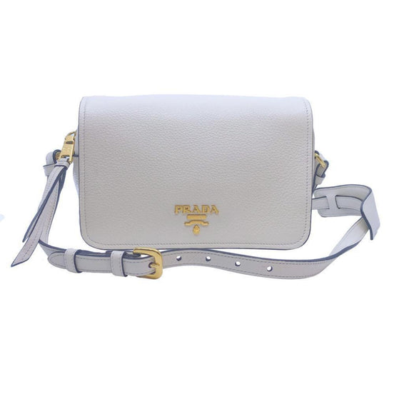 Prada Flap Vitello Phenix Ivory Leather Cross Body Bag available at Queen Bee of Beverly Hills