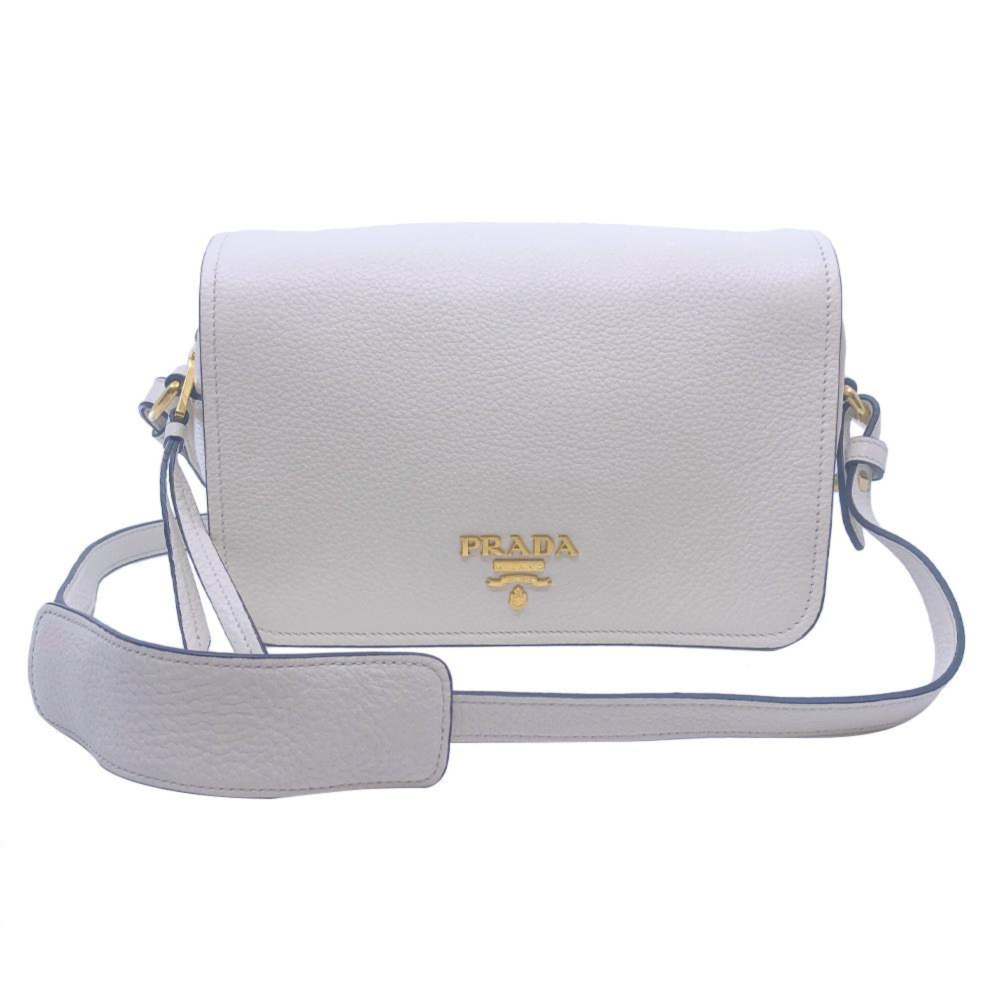 Prada Flap Vitello Phenix Ivory Leather Cross Body Bag available at Queen Bee of Beverly Hills