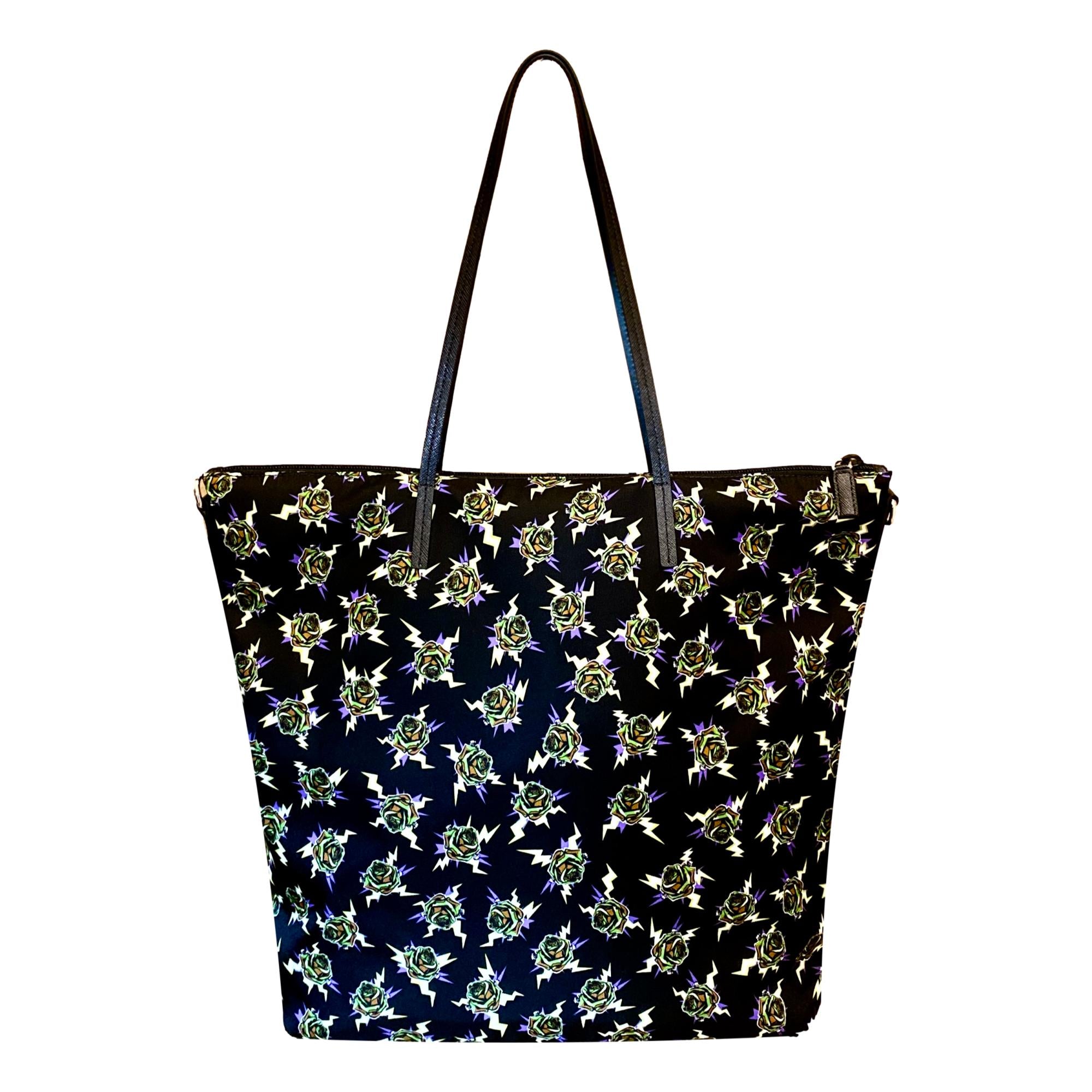 Prada Frankenstein Rose Print Black Tote | Queen Bee of Beverly Hills