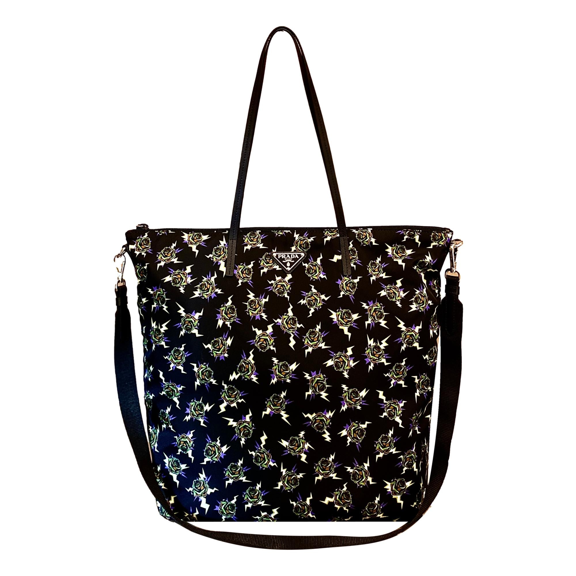 Prada Frankenstein Rose Print Black Tote | Queen Bee of Beverly Hills