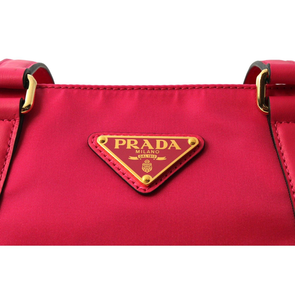 PRADA neon pink Tessuto nylon triangle logo small sling backpack