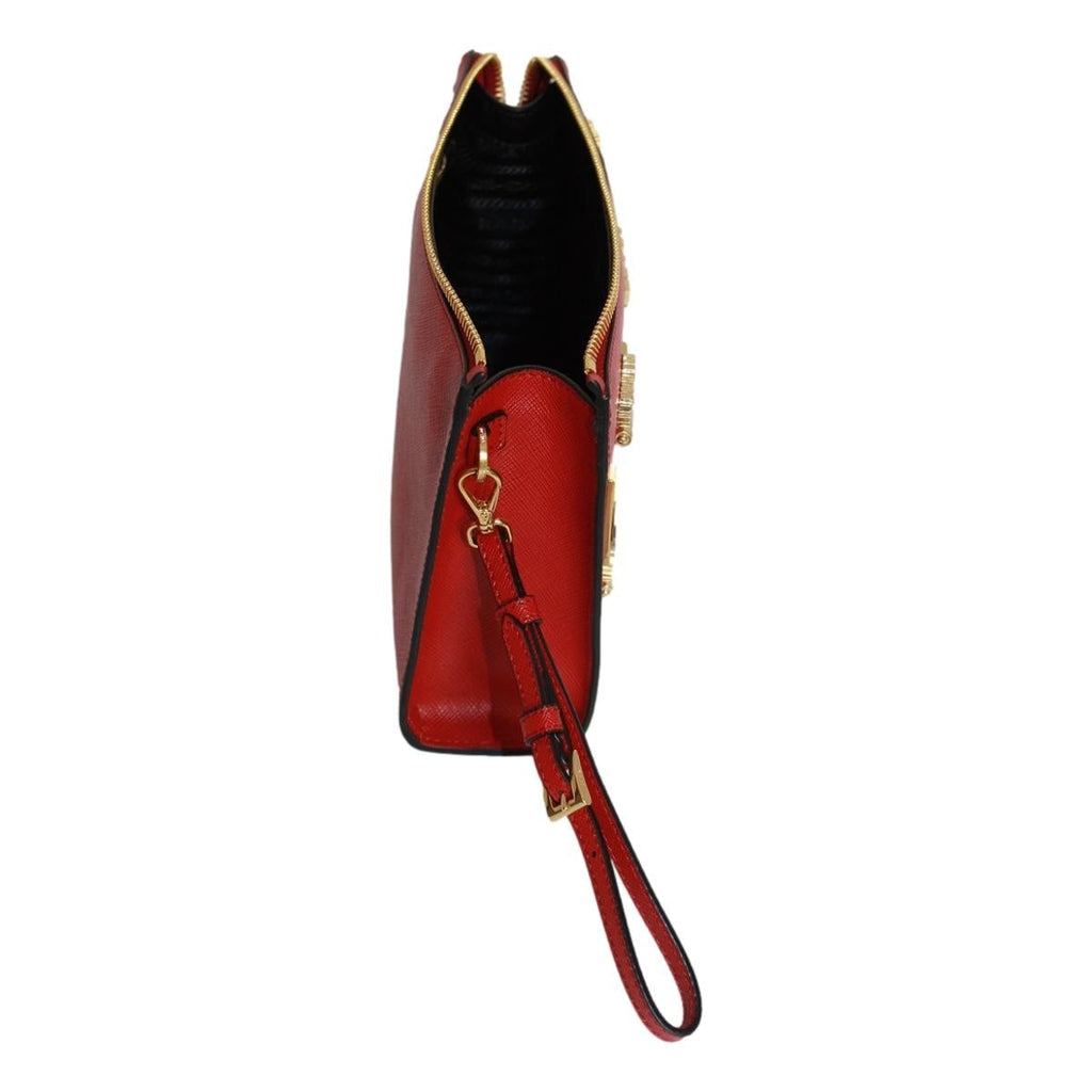 Prada Fuoco Red Saffiano Leather Gold Hearts Pouch Wristlet Bag 1NE007 at_Queen_Bee_of_Beverly_Hills