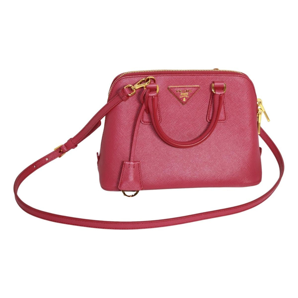 Prada Fuxia Pink Saffiano Lux Leather Satchel Small Dome Bag BL0838 at_Queen_Bee_of_Beverly_Hills
