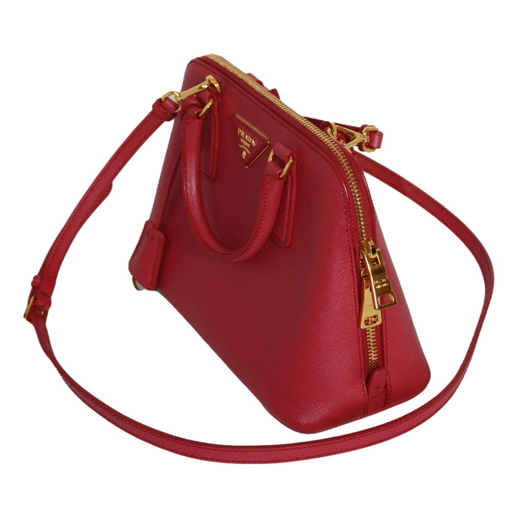 PRADA Promenade Small Saffiano Patent Leather Shoulder Bag Red