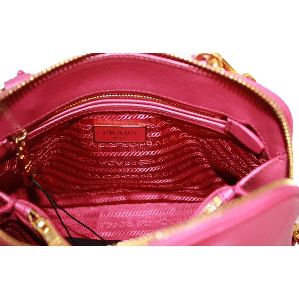 Prada Fuxia Pink Saffiano Lux Leather Satchel Small Dome Bag BL0838 at_Queen_Bee_of_Beverly_Hills