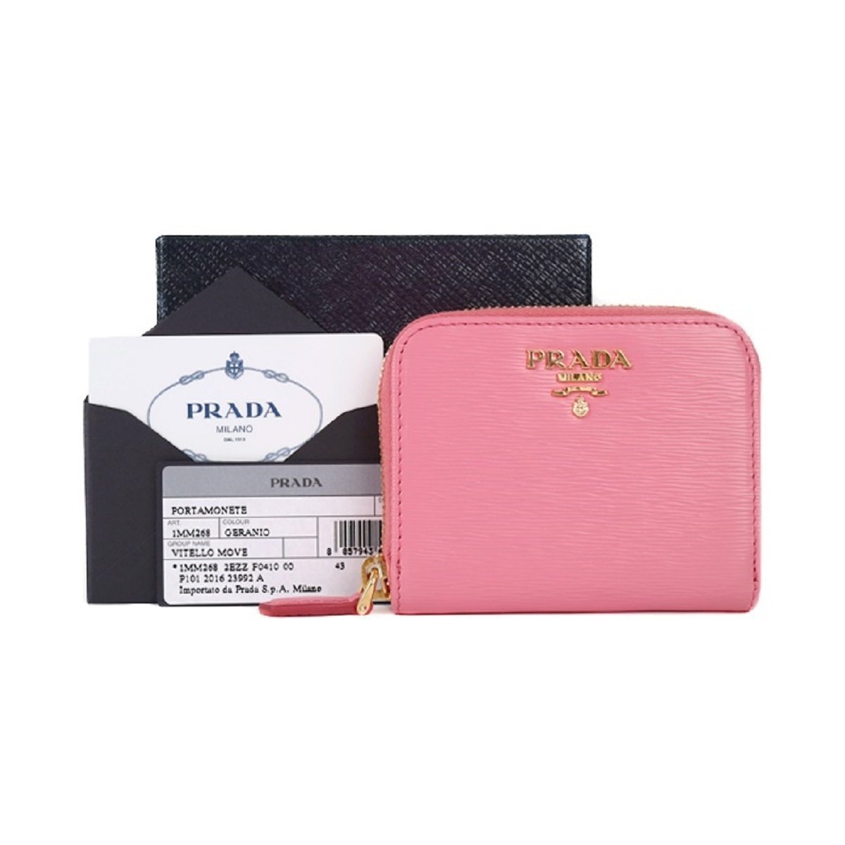 Prada Geranio Pink Saffiano Leather Gold Zip Coin Purse Wallet at_Queen_Bee_of_Beverly_Hills
