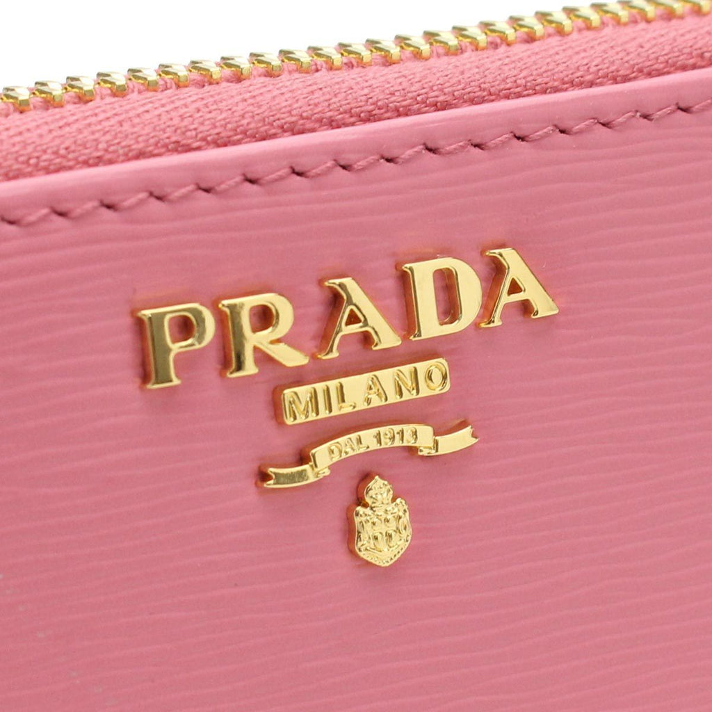 Prada Geranio Pink Saffiano Leather Gold Zip Coin Purse Wallet at_Queen_Bee_of_Beverly_Hills