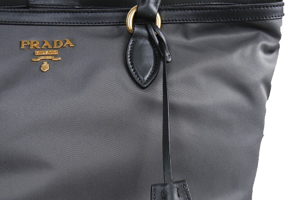 Prada Black Tessuto Nylon Calf Leather Trim Satchel Tote Bag