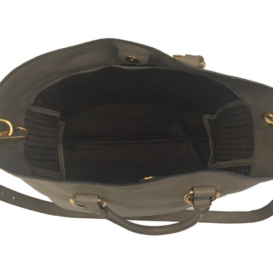 Prada Gray Vitello Phenix Shopping Tote Bag available at Queen Bee of Beverly Hills