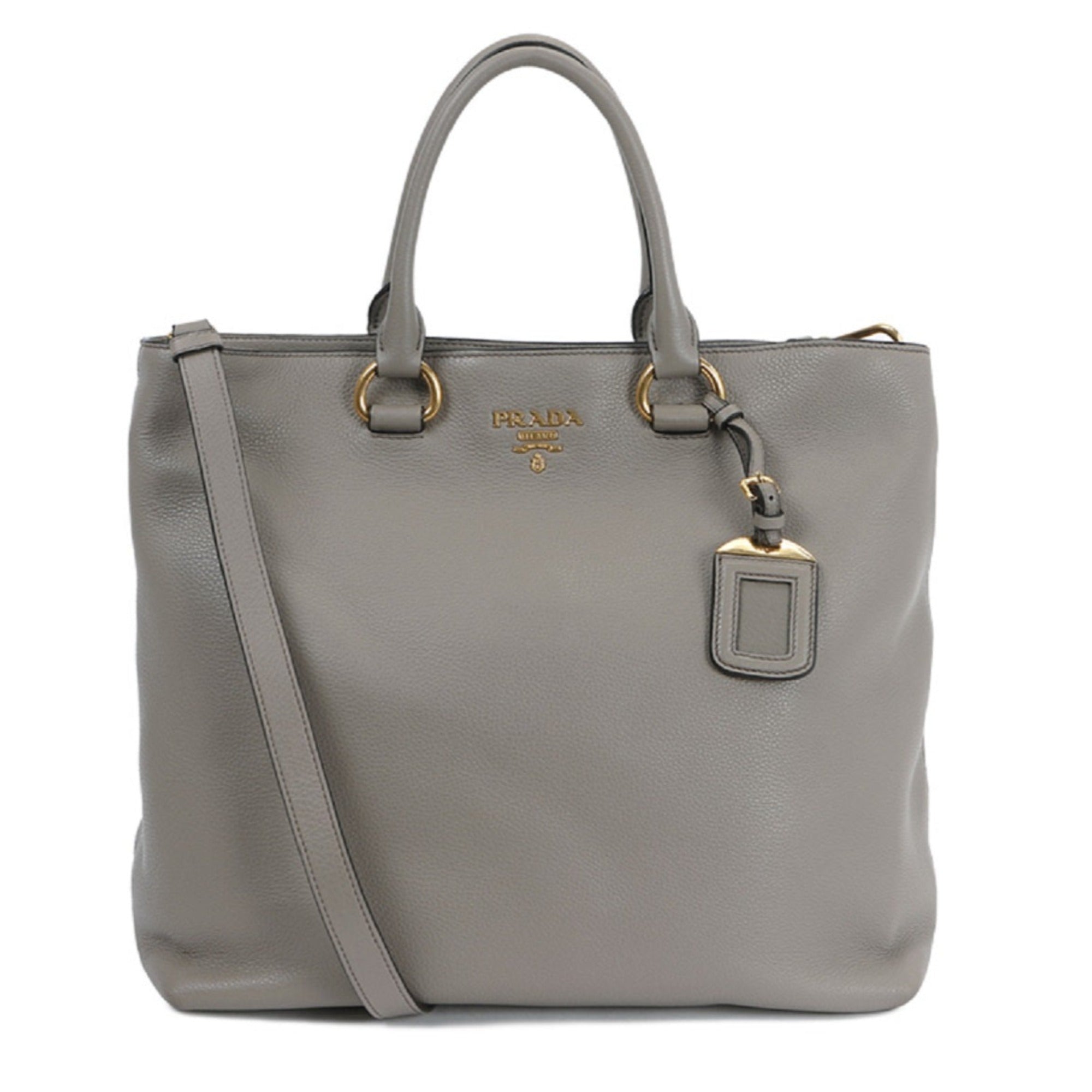 Prada Gray Leather Shopping Tote Bag | Queen Bee of Beverly Hills