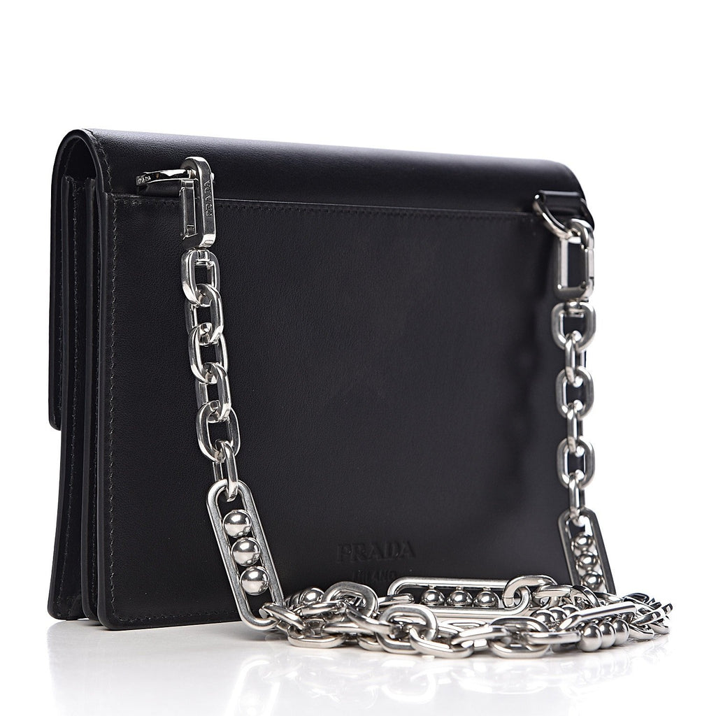Prada Green Jewels Black City Calfskin Leather Chain Shoulder Bag 1BH101 at_Queen_Bee_of_Beverly_Hills