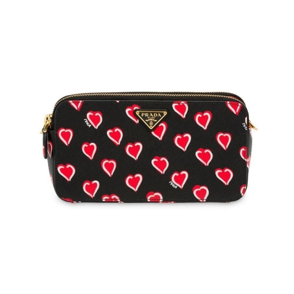 Prada Hearts Red Black Saffiano Leather Double Zip Crossbody 1DH010 at_Queen_Bee_of_Beverly_Hills