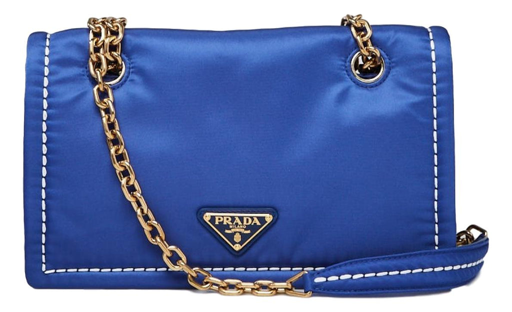Prada Indaco Blue Tessuto Nylon Chain Flap Bag 1BD199 at_Queen_Bee_of_Beverly_Hills