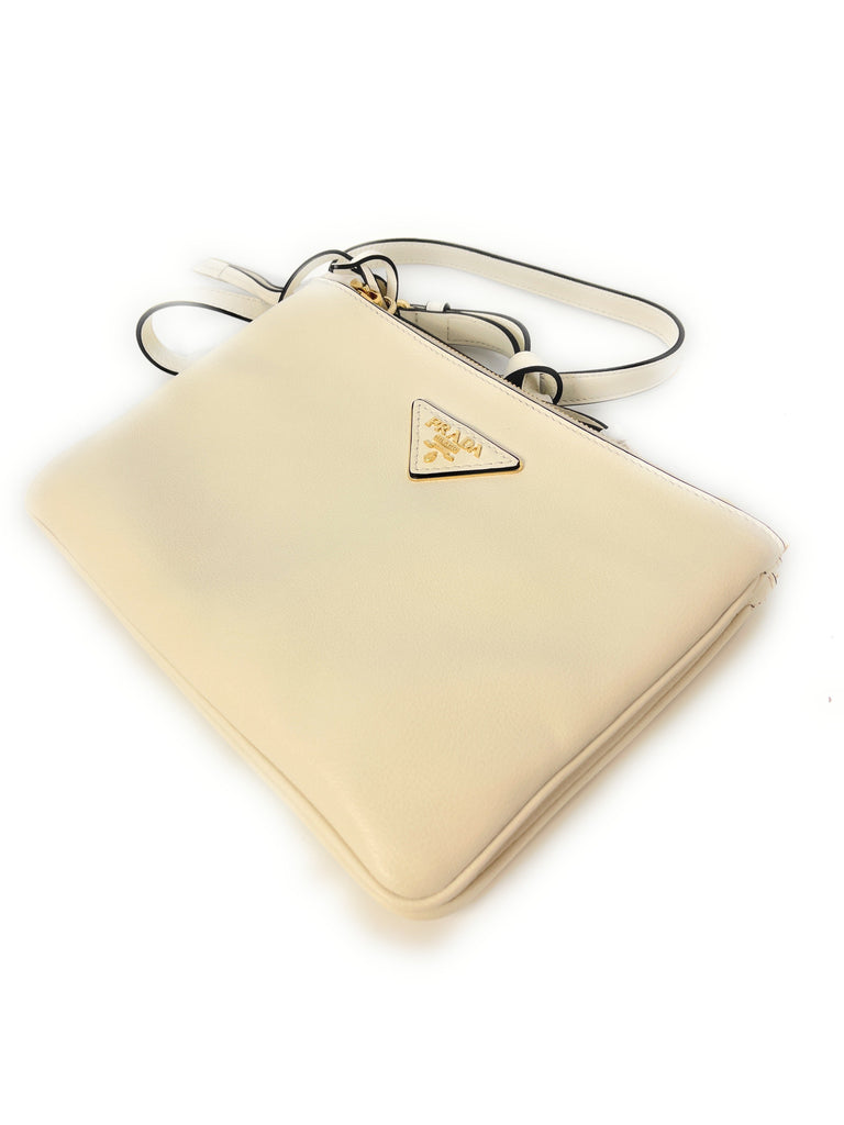 Prada Ivory Vitello Phenix Bandoliera Triangle Logo Leather Crossbody 1BH046 at_Queen_Bee_of_Beverly_Hills