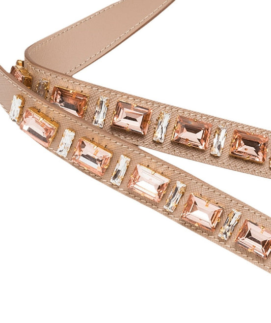 Prada Leather Saffiano Crystal Women's Blush Pink Strap available at Queen Bee of Beverly Hills