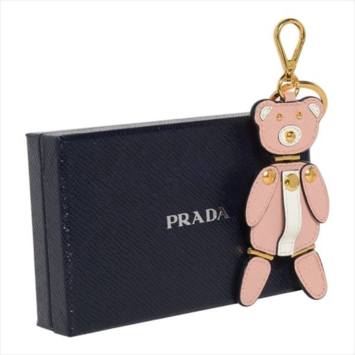 Prada Leather Trick Pelle Pink Saffiano Bear Key chain 1TL177 at_Queen_Bee_of_Beverly_Hills