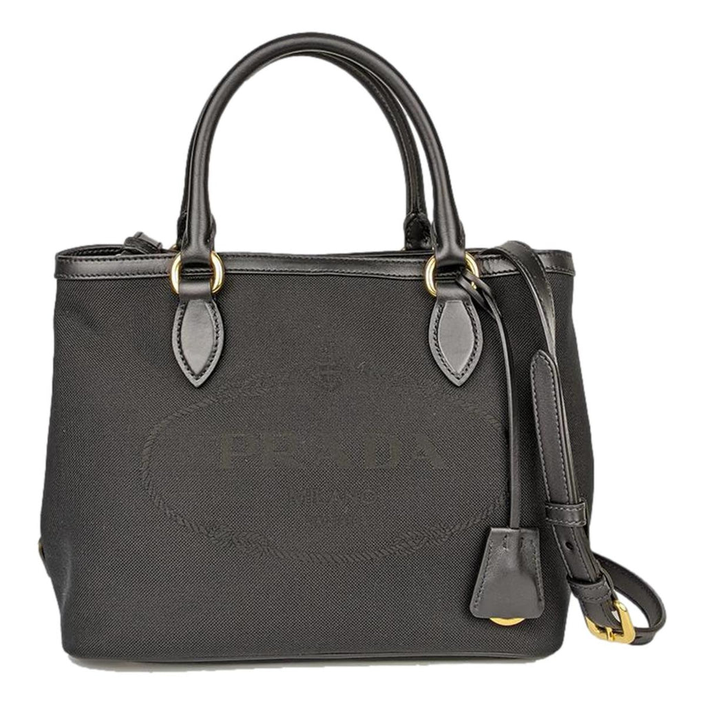 Prada Logo Jacquard Black Soft Calf Leather Trim Cross Body Bag 1BA172 at_Queen_Bee_of_Beverly_Hills