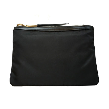 Prada Logo Tessuto Nylon Soft Calf Trim Black Cross Body Bag available at Queen Bee of Beverly Hills