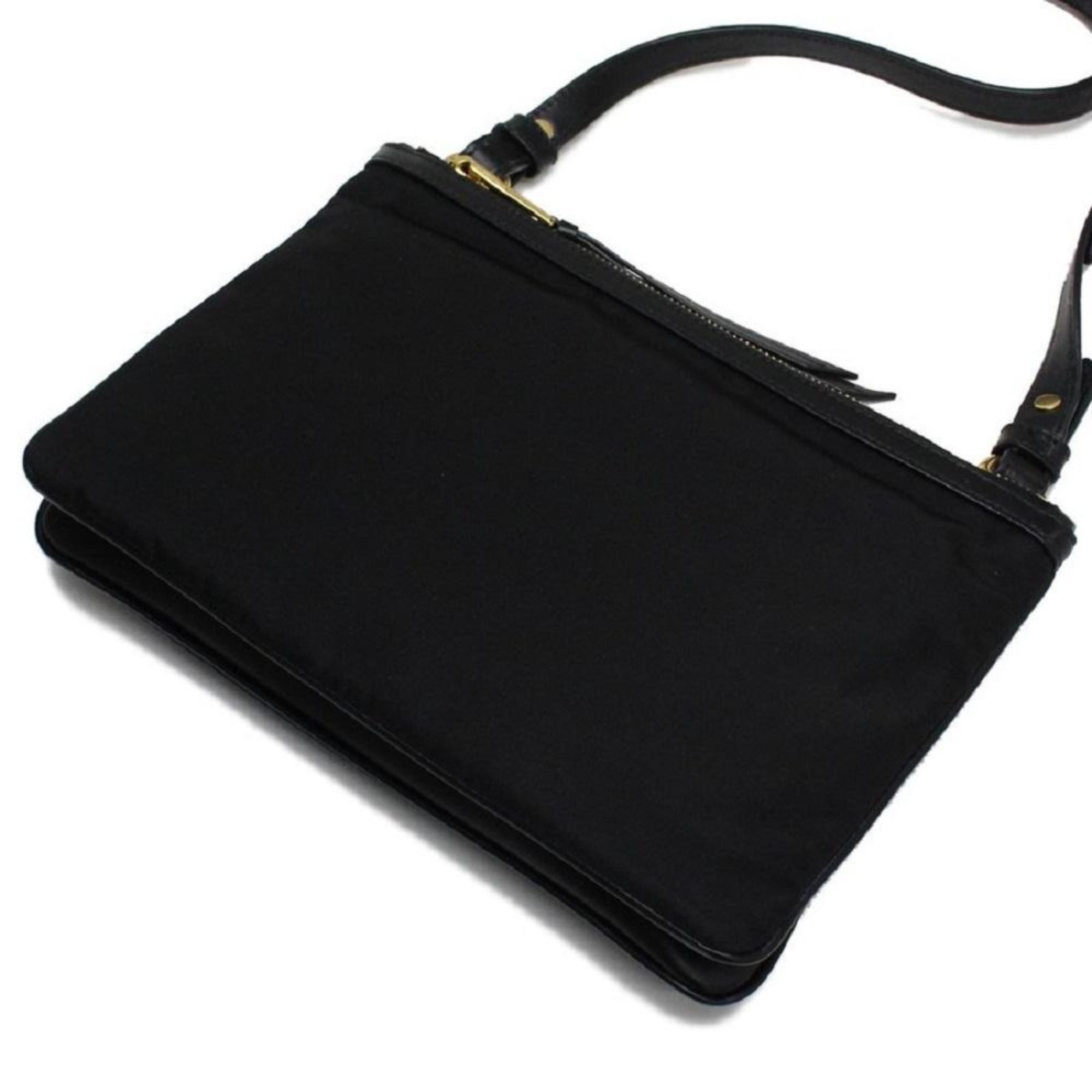 Prada Logo Tessuto Nylon Soft Calf Trim Black Cross Body Bag available at Queen Bee of Beverly Hills