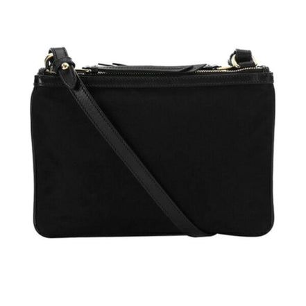 Prada Logo Tessuto Nylon Soft Calf Trim Black Cross Body Bag available at Queen Bee of Beverly Hills