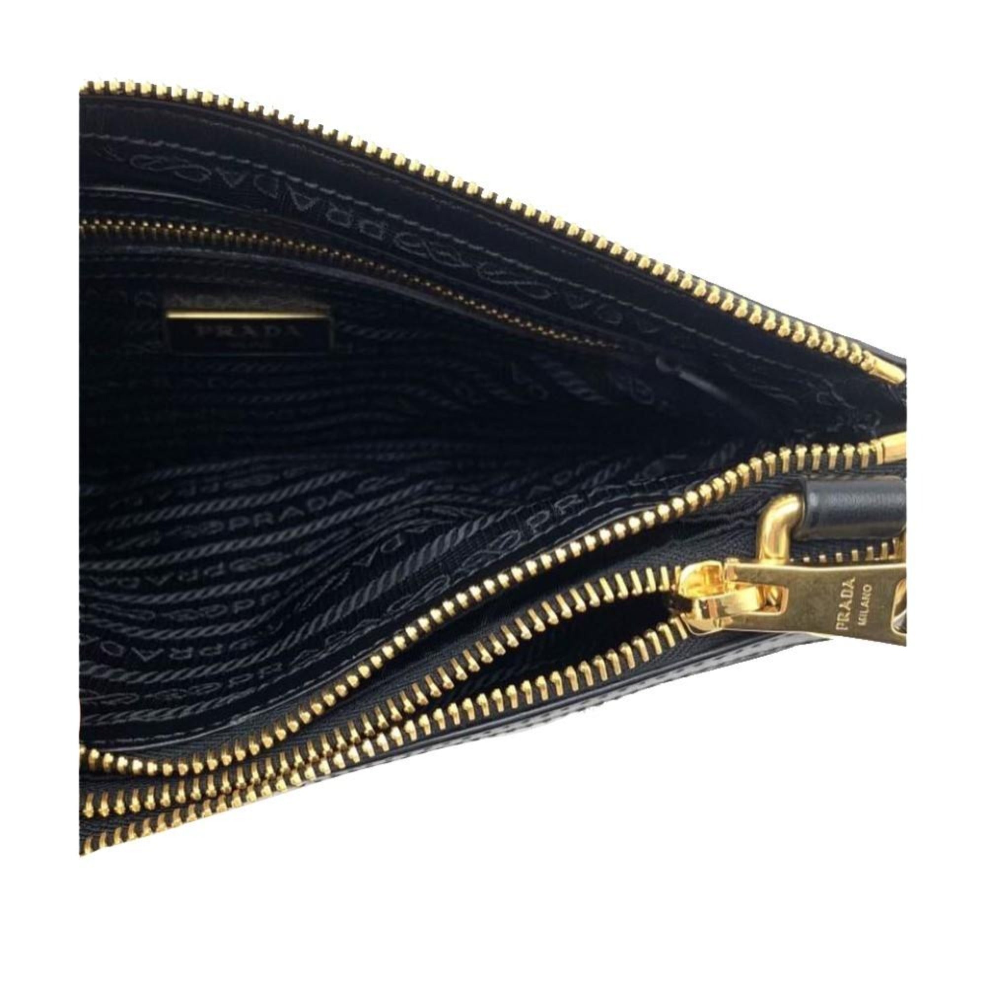 Prada Logo Tessuto Nylon Soft Calf Trim Black Cross Body Bag available at Queen Bee of Beverly Hills