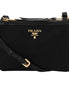 Prada Logo Tessuto Nylon Soft Calf Trim Black Cross Body Bag available at Queen Bee of Beverly Hills