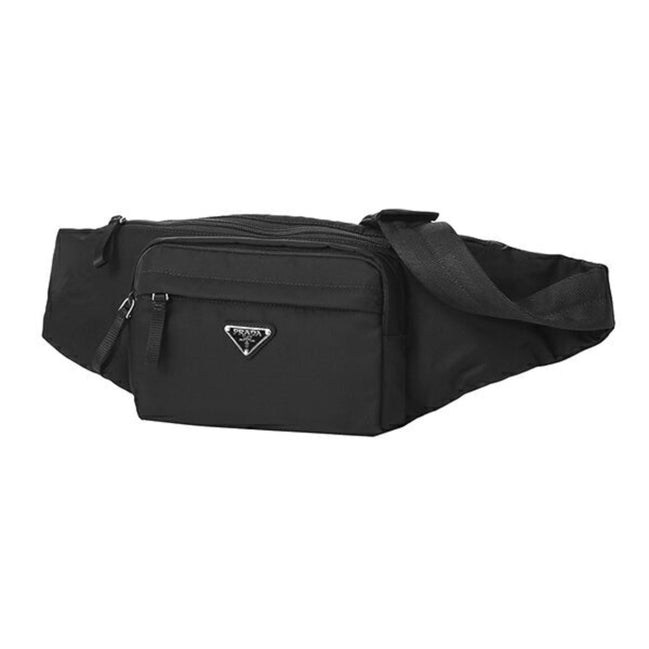 Prada Marsupio Tessuto Nylon Triangle Logo Black Belt Bag available at Queen Bee of Beverly Hills