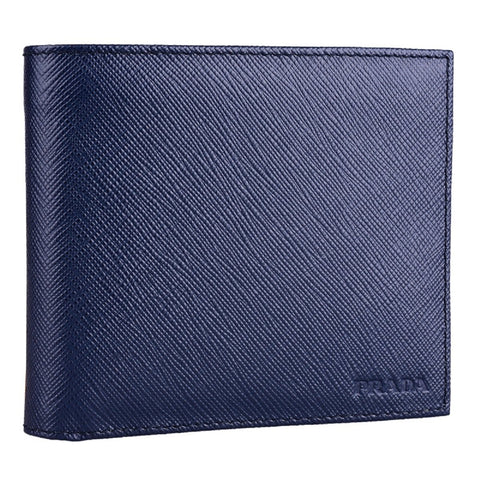 Prada Men's Bi Fold Orizzontale Saffiano Cuir Leather Baltico Navy Blue Wallet 2MO513 at_Queen_Bee_of_Beverly_Hills