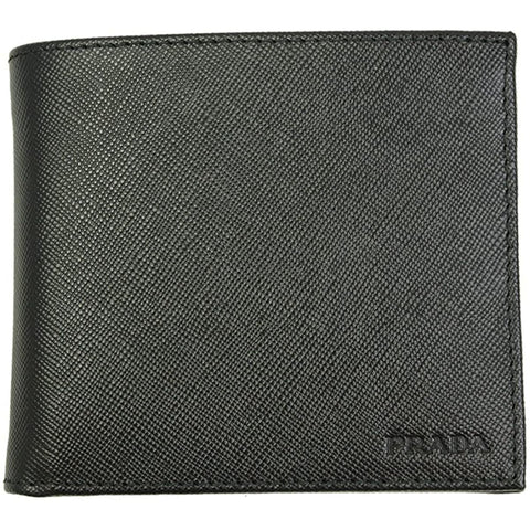 Prada Men's Black Saffiano Leather Logo Billfold Bifold Wallet 2MO738 at_Queen_Bee_of_Beverly_Hills