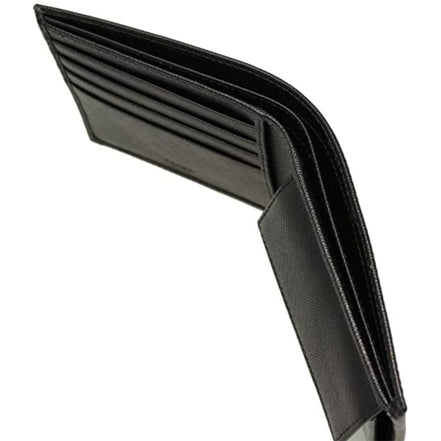 Prada Men's Black Saffiano Leather Logo Billfold Bifold Wallet available at Queen Bee of Beverly Hills