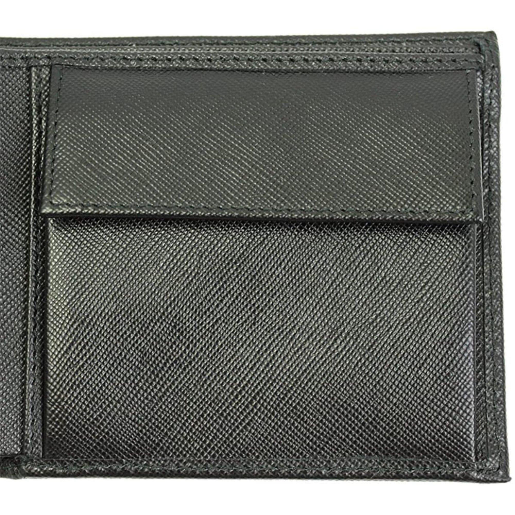 Prada Men's Black Saffiano Leather Logo Billfold Bifold Wallet available at Queen Bee of Beverly Hills