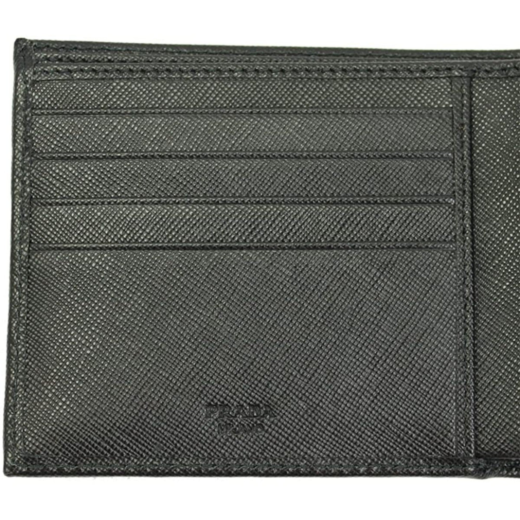 Prada Men's Black Saffiano Leather Logo Billfold Bifold Wallet available at Queen Bee of Beverly Hills