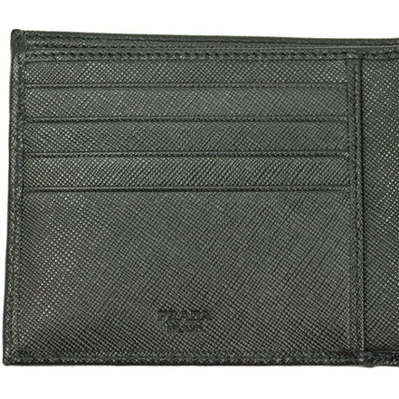 Prada Men's Black Saffiano Leather Logo Billfold Bifold Wallet available at Queen Bee of Beverly Hills
