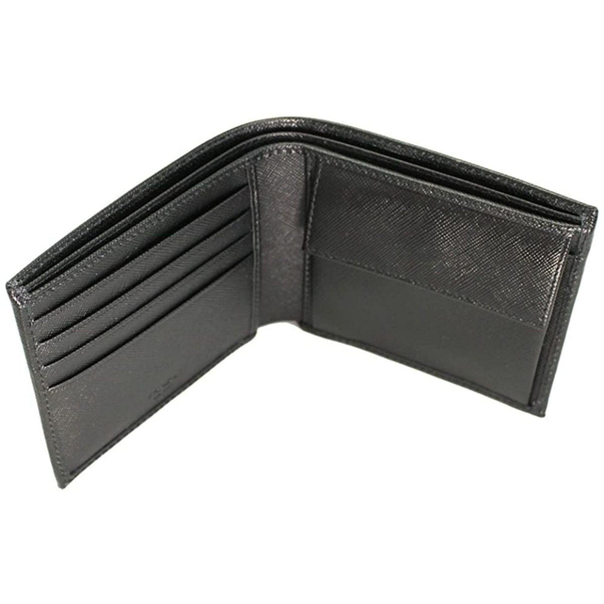 Prada Men's Black Saffiano Leather Logo Billfold Bifold Wallet available at Queen Bee of Beverly Hills