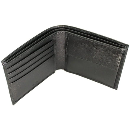 Prada Men's Black Saffiano Leather Logo Billfold Bifold Wallet available at Queen Bee of Beverly Hills