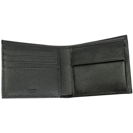 Prada Men's Black Saffiano Leather Logo Billfold Bifold Wallet available at Queen Bee of Beverly Hills