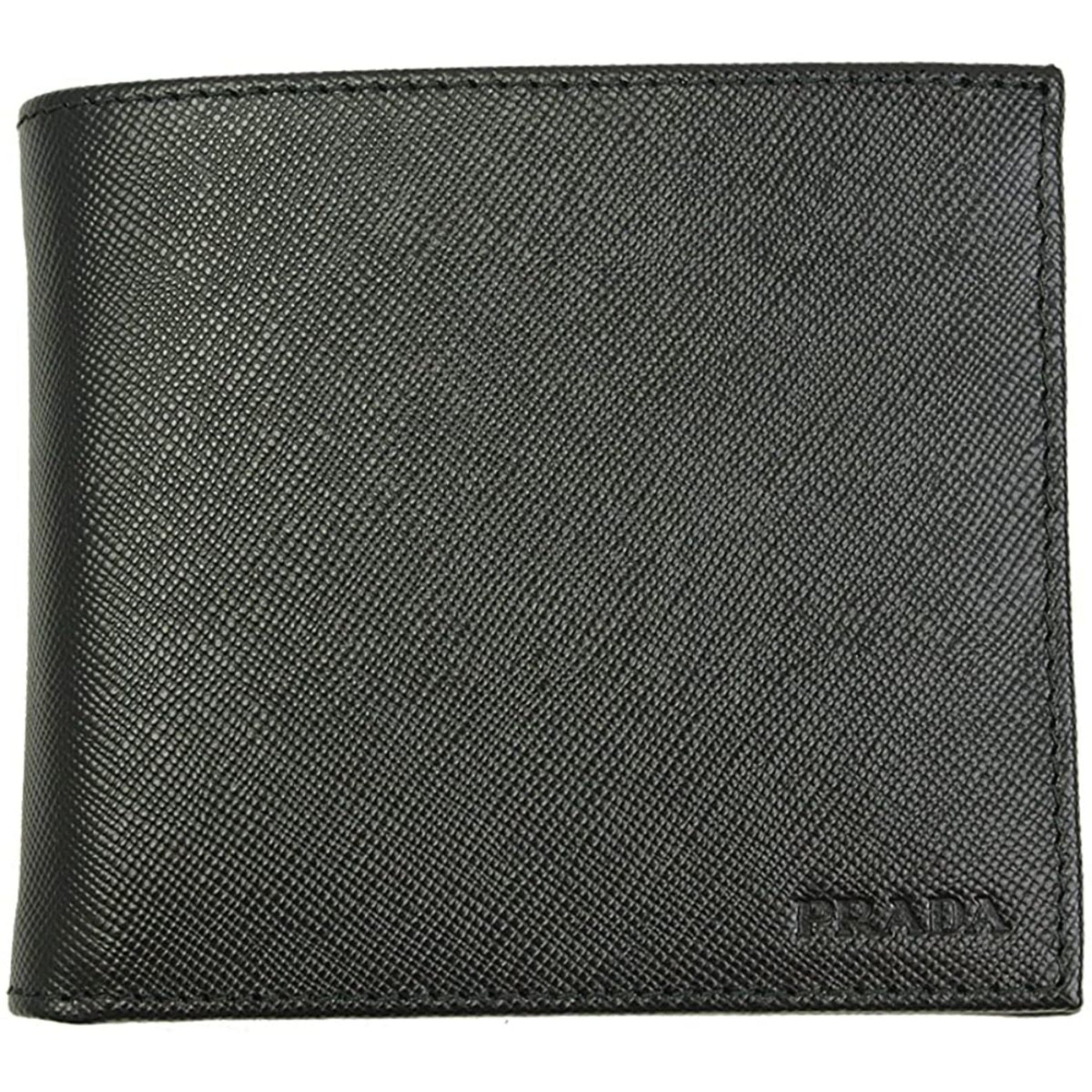 Prada Men's Black Saffiano Leather Logo Billfold Bifold Wallet available at Queen Bee of Beverly Hills
