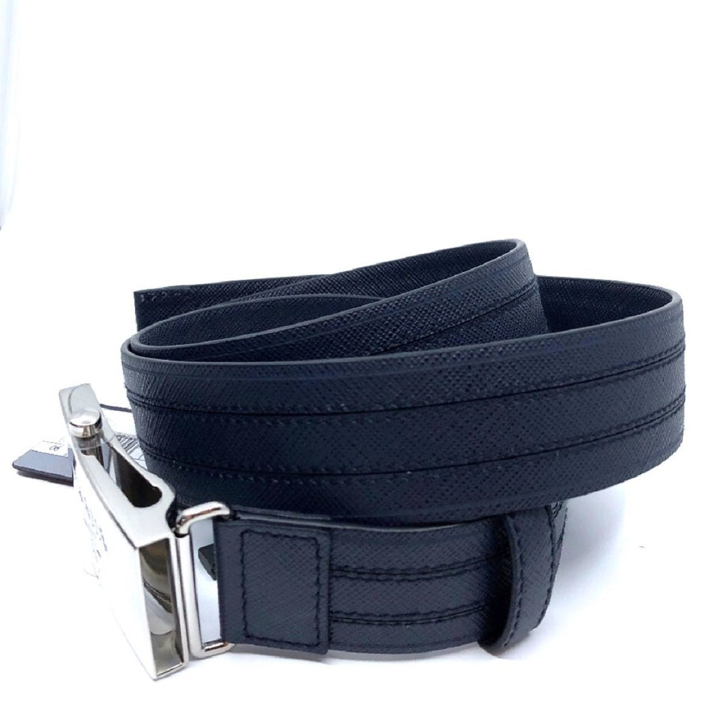 Prada Men's Logo Engraved Plaque Saffiano Leather Belt Blue 100/40 2CM009 at_Queen_Bee_of_Beverly_Hills
