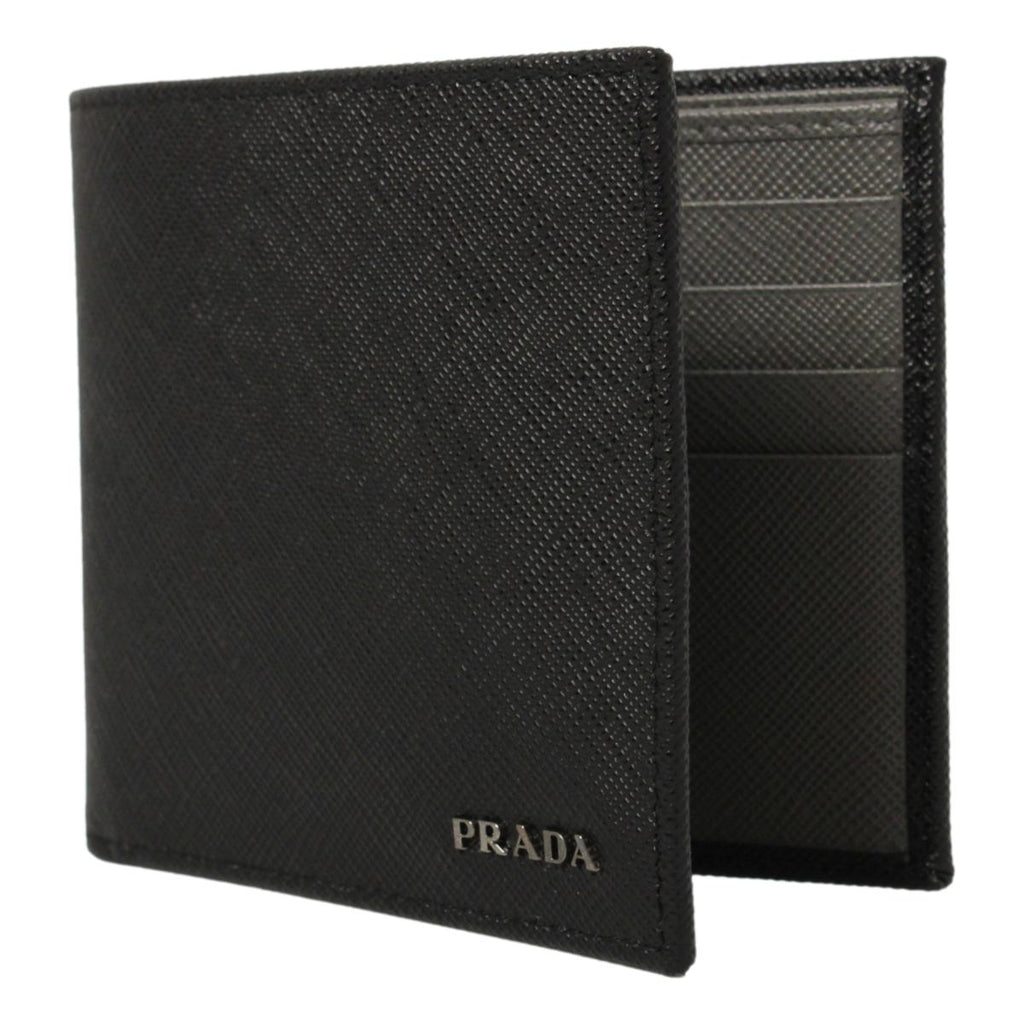 Prada Nero Black Grey Saffiano Cuir Leather Billfold Wallet 2MO513 – Queen  Bee of Beverly Hills