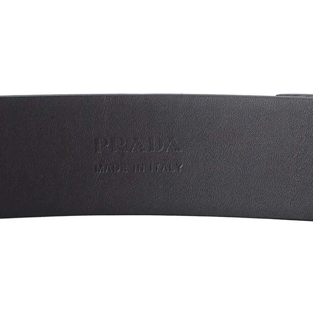 Prada Men's Saffiano Grey Anthracite Leather Engraved Oval Plaque Buckle Belt 2CM046 Size:105/42 at_Queen_Bee_of_Beverly_Hills