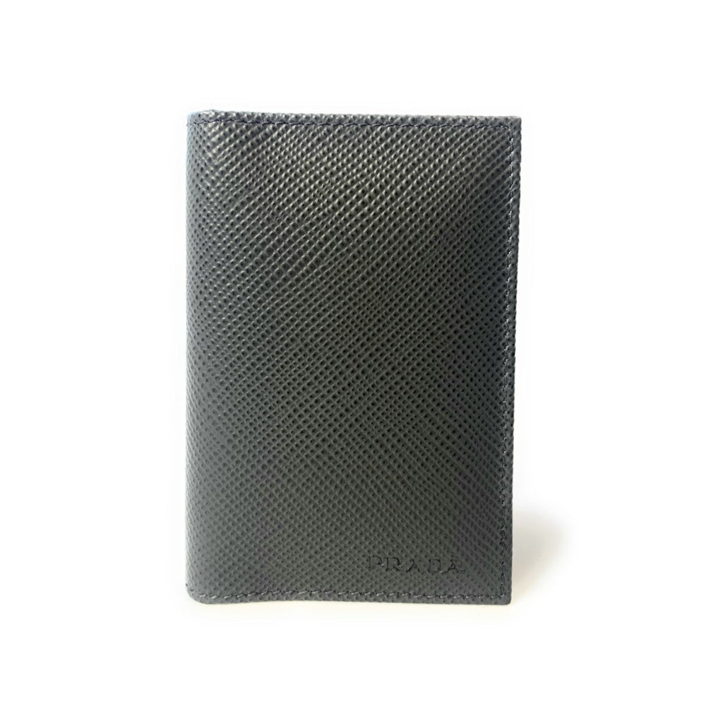 Prada Mens Saffiano Flap Card Holder Wallet Black 2MC122