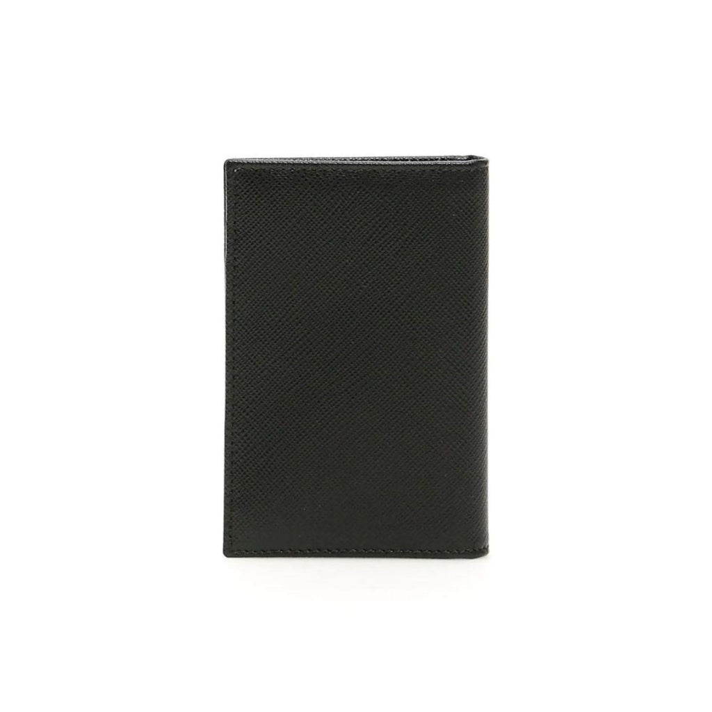 Prada Mens Saffiano Flap Card Holder Wallet Black 2MC122