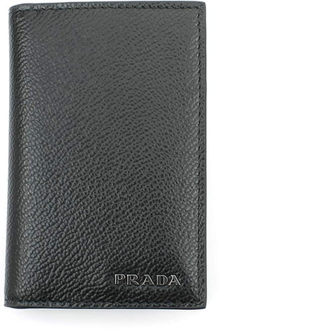 Prada Men's Vitello Micro Grain Black Grey Leather Vertical Card Holder 2MC101 at_Queen_Bee_of_Beverly_Hills
