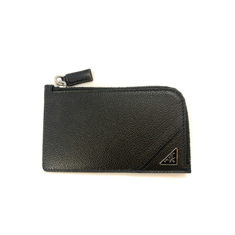 Prada Men's Vitello Micro Grain Black Leather Zipper Card Case Wallet 2MC021 at_Queen_Bee_of_Beverly_Hills