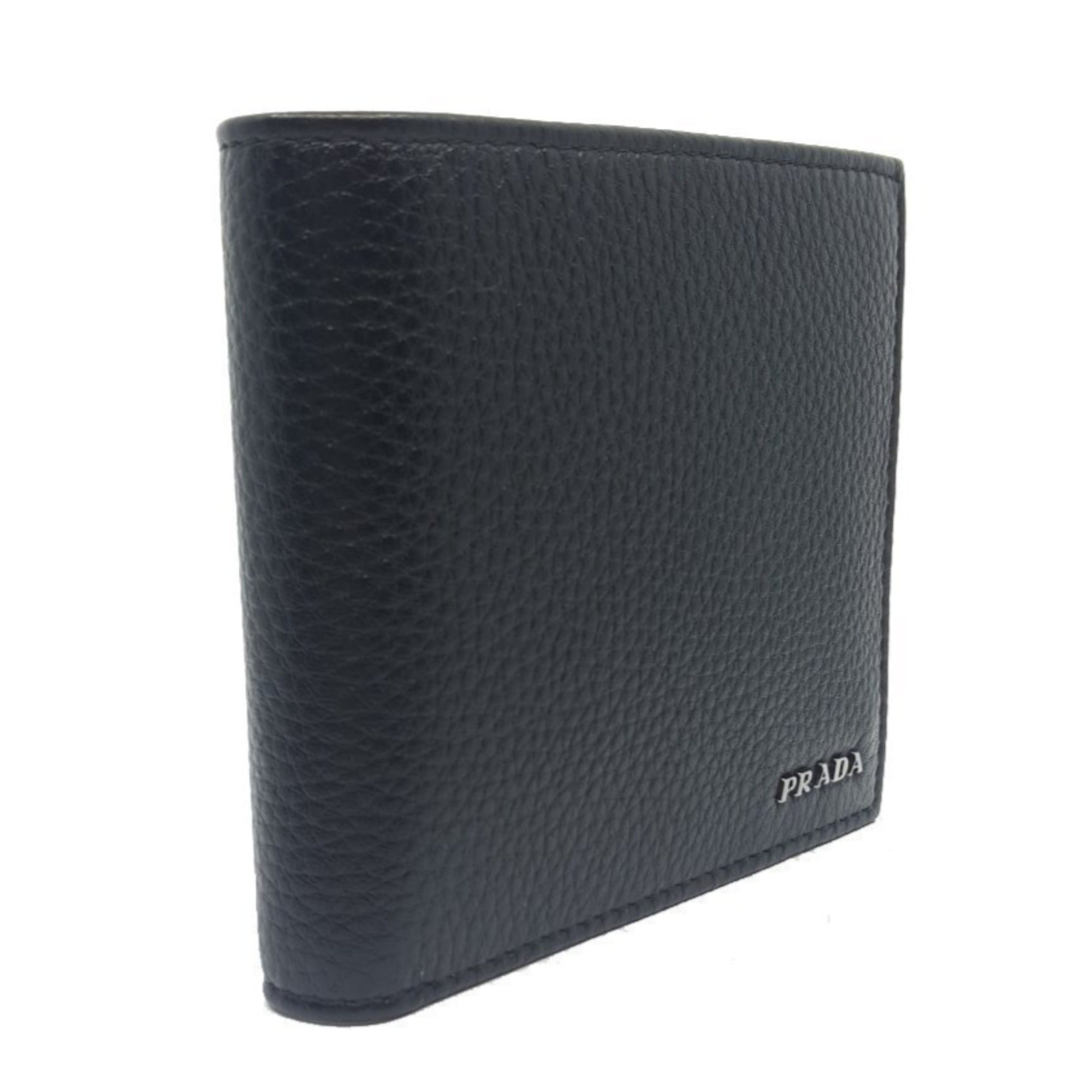 Prada Mens Bifold Nero Black Vitello Grain Leather Wallet available at Queen Bee of Beverly Hills