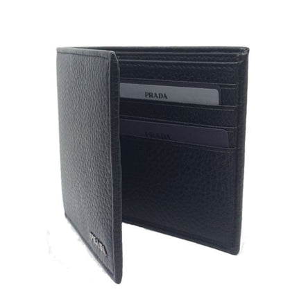 Prada Mens Bifold Nero Black Vitello Grain Leather Wallet available at Queen Bee of Beverly Hills