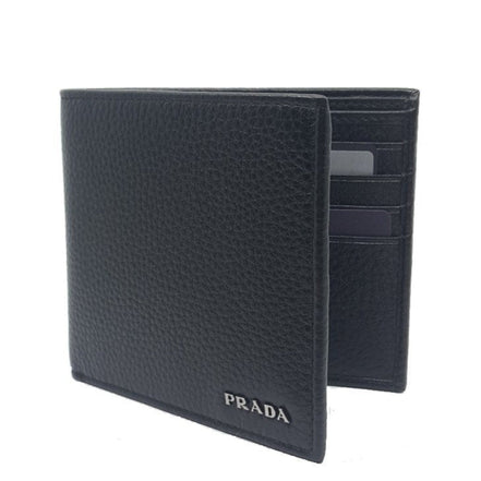 Prada Mens Bifold Nero Black Vitello Grain Leather Wallet available at Queen Bee of Beverly Hills