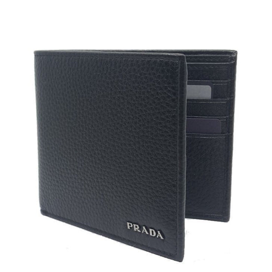 Prada Mens Bifold Nero Black Vitello Grain Leather Wallet available at Queen Bee of Beverly Hills
