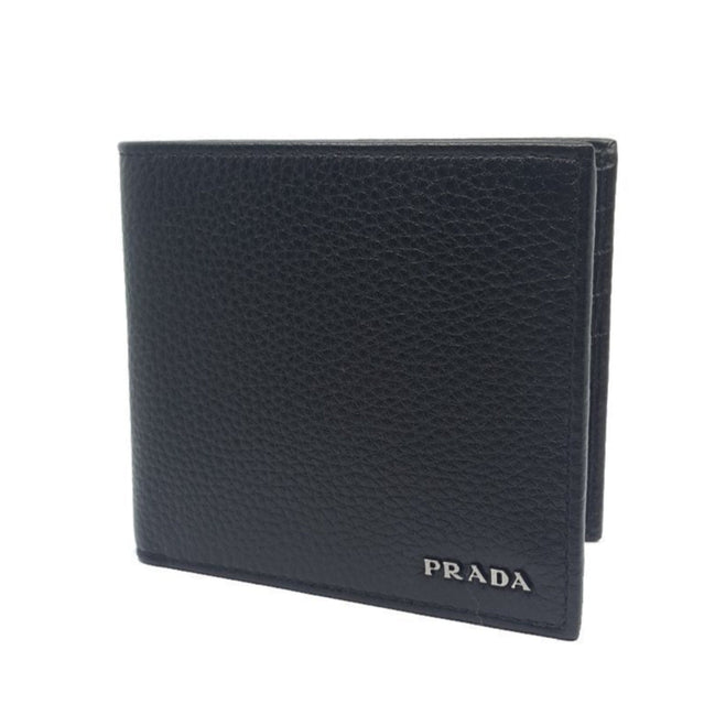 Prada Mens Bifold Nero Black Vitello Grain Leather Wallet available at Queen Bee of Beverly Hills