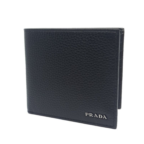 Prada Mens Bifold Nero Black Vitello Grain Leather Wallet available at Queen Bee of Beverly Hills